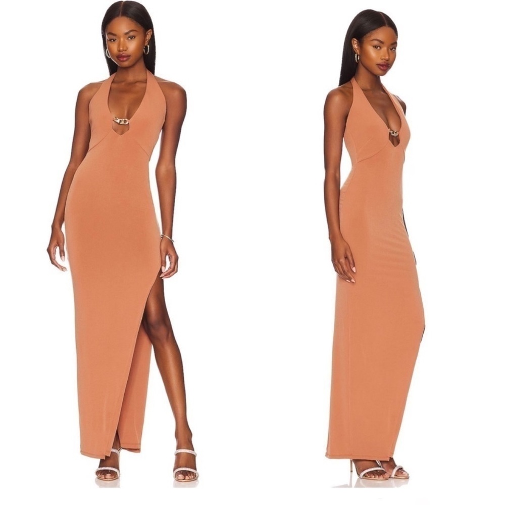 Revolve Nookie Alyssa Chain Gown in Tan